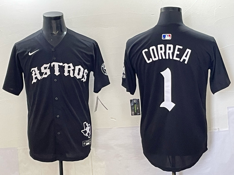 Men 2025 Houston Astros #1 Correa black  Game Nike MLB Jersey style 0010